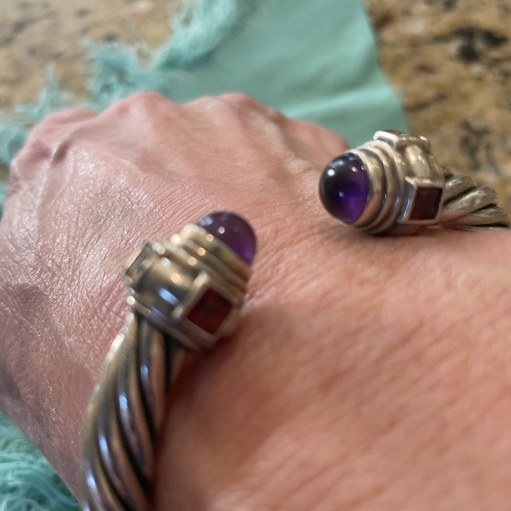 Designer 925 Sterling hinged cuff 5 mm amethyst, topaz, garnet, citrine. Lovely! - Picture 9 of 9